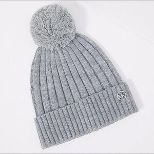 MICHAEL Michael Kors Gray Knit Beanie with Pom Pom
